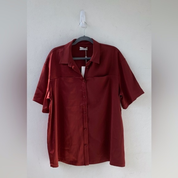 CO Collection Bordeaux Satin Chiffon Button-Up Blouse Neiman Marcus XXL NWT - Picture 7 of 7